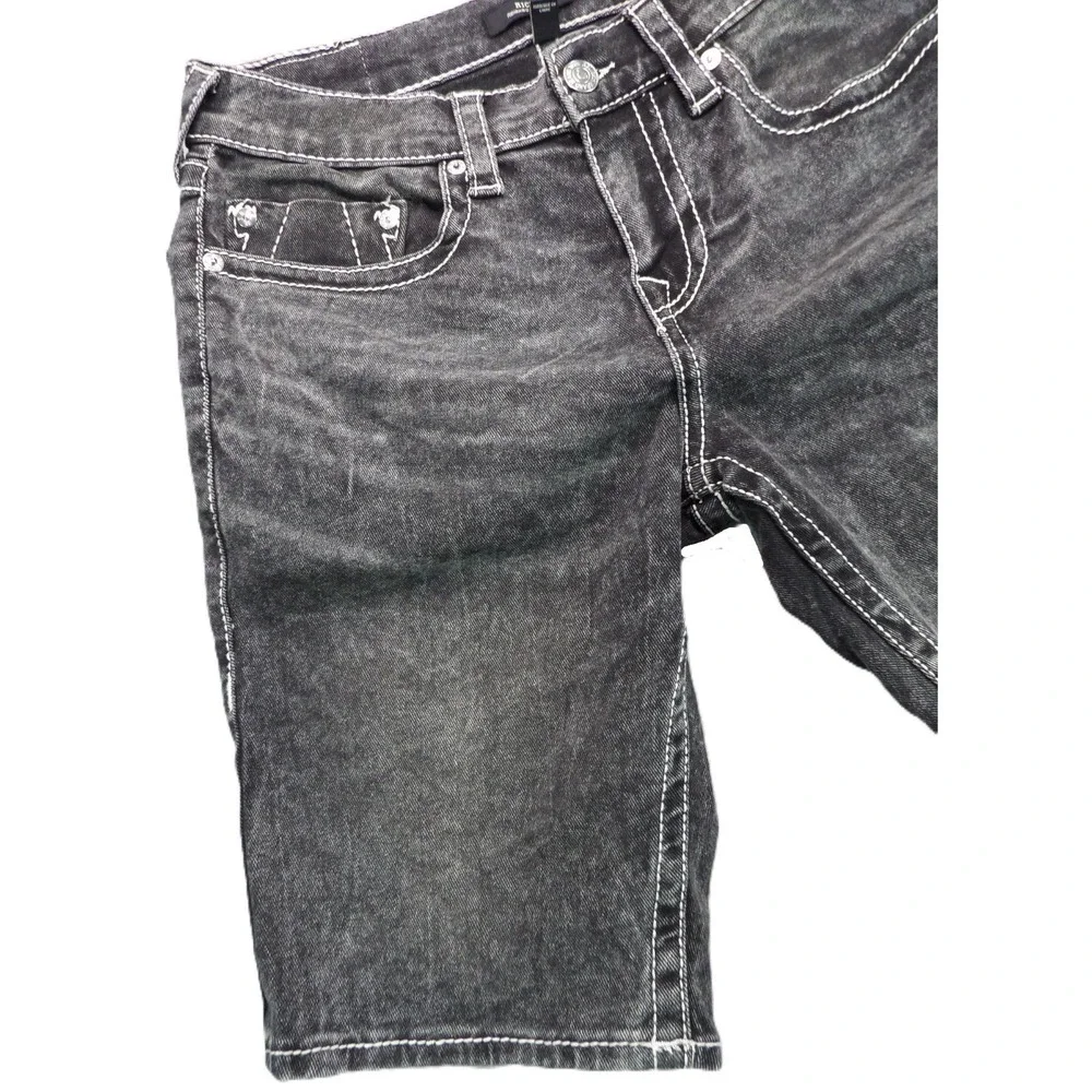 True Religion Ricky Big T Denim Shorts Men 32 Black Thick Stitch Jean Y2K Casual